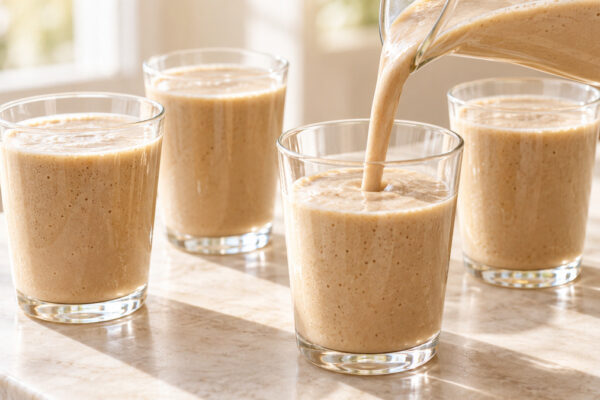 Kaffee-Bananen-Smoothie mit Haferdrink: Alternative Anrichtung oder aktive Servierszene.