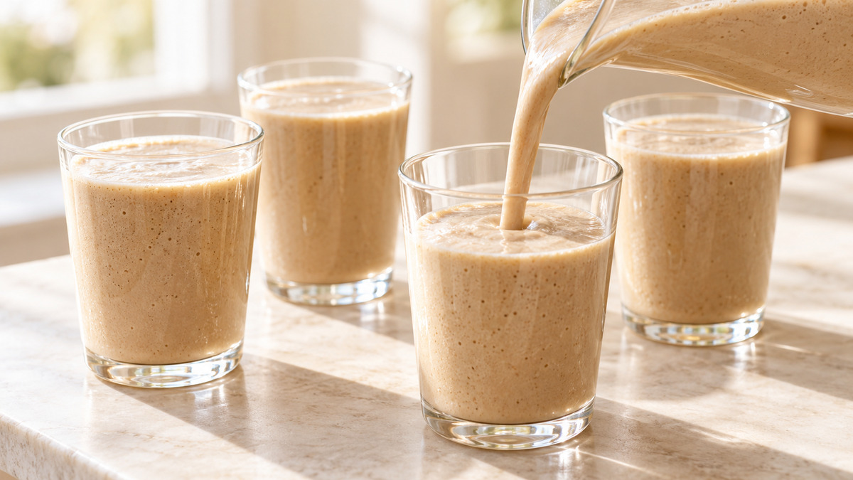 Kaffee-Bananen-Smoothie mit Haferdrink: Alternative Anrichtung oder aktive Servierszene.