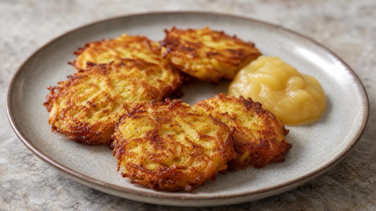 Fertiges Gericht aus einer alternativen Perspektive. Rezept: Kartoffelpuffer mit Apfelmus