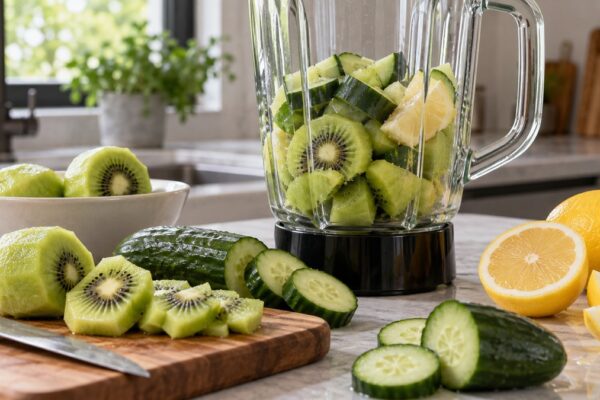 Kiwi-Gurken-Smoothie: Verwendete Zutaten und nachvollziehbare Vorbereitung.