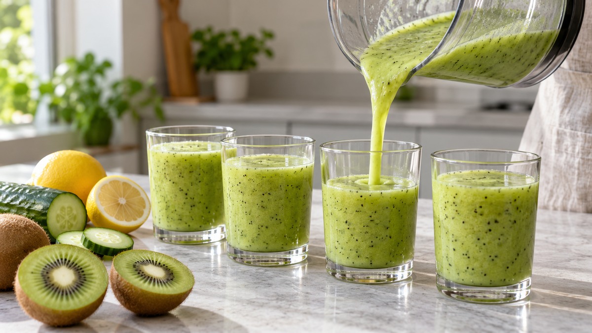 Kiwi-Gurken-Smoothie: Alternative Anrichtung oder aktive Servierszene.