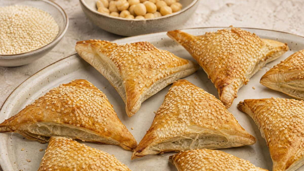 Fertiges Gericht aus einer alternativen Perspektive. Rezept: Knusprige Sesam-Kichererbsen-Taschen