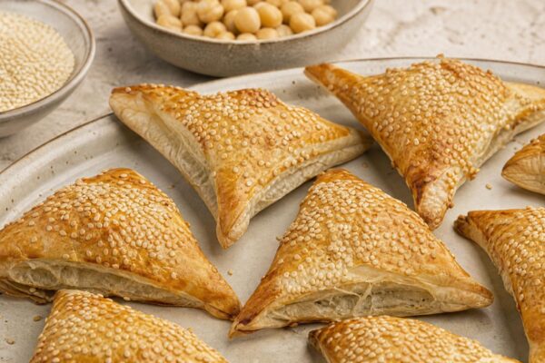 Fertiges Gericht aus einer alternativen Perspektive. Rezept: Knusprige Sesam-Kichererbsen-Taschen