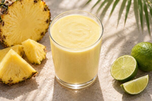Kokos-Ananas-Drink: Fertiges Getränk aus einer alternativen Perspektive.