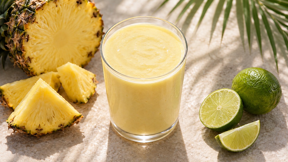 Kokos-Ananas-Drink: Fertiges Getränk aus einer alternativen Perspektive.