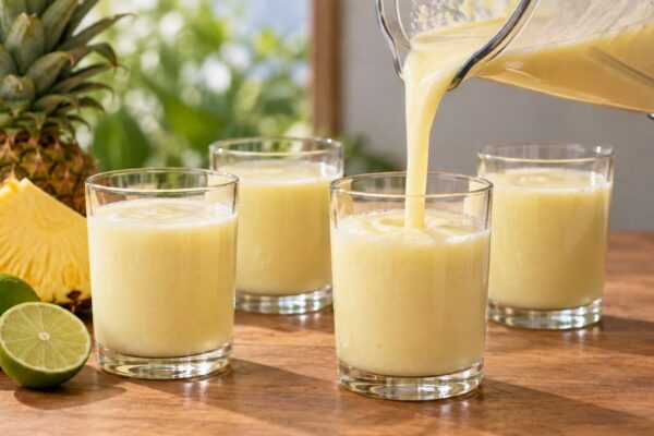 Kokos-Ananas-Drink: Alternative Anrichtung oder aktive Servierszene.