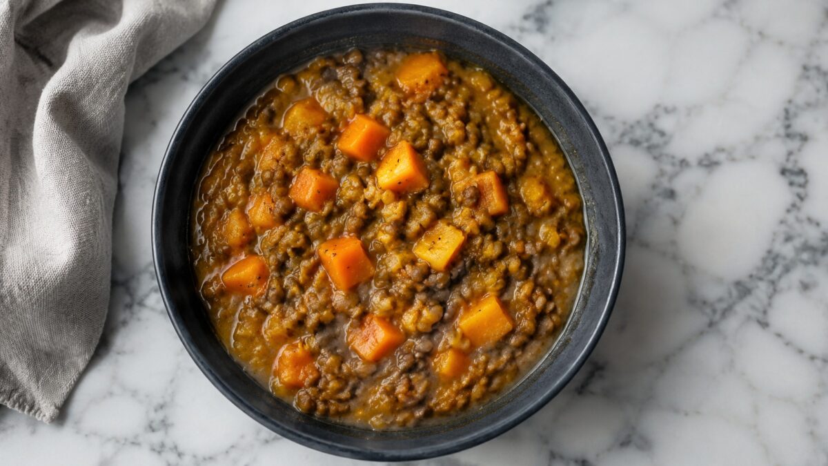 Fertiges Gericht aus alternativer Perspektive. Rezept: Kürbis-Linsen-Eintopf mit Kreuzkümmel