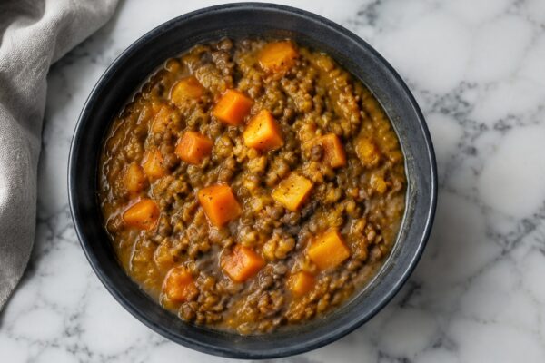 Fertiges Gericht aus alternativer Perspektive. Rezept: Kürbis-Linsen-Eintopf mit Kreuzkümmel