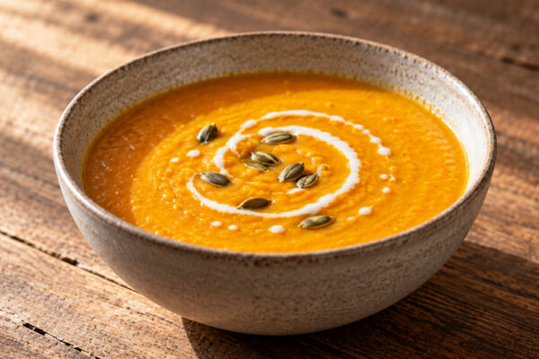 Kürbis-Linsen-Suppe mit Ingwer: Fertiges Gericht aus einer alternativen Perspektive.