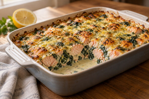 Lachs-Spinat-Auflauf mit Zitronensahne
