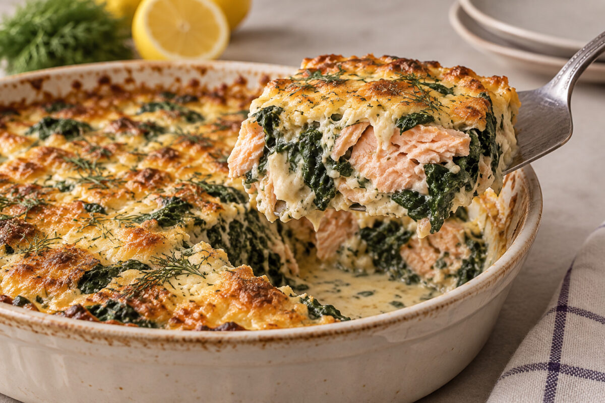 Lachs-Spinat-Auflauf mit Zitronensahne