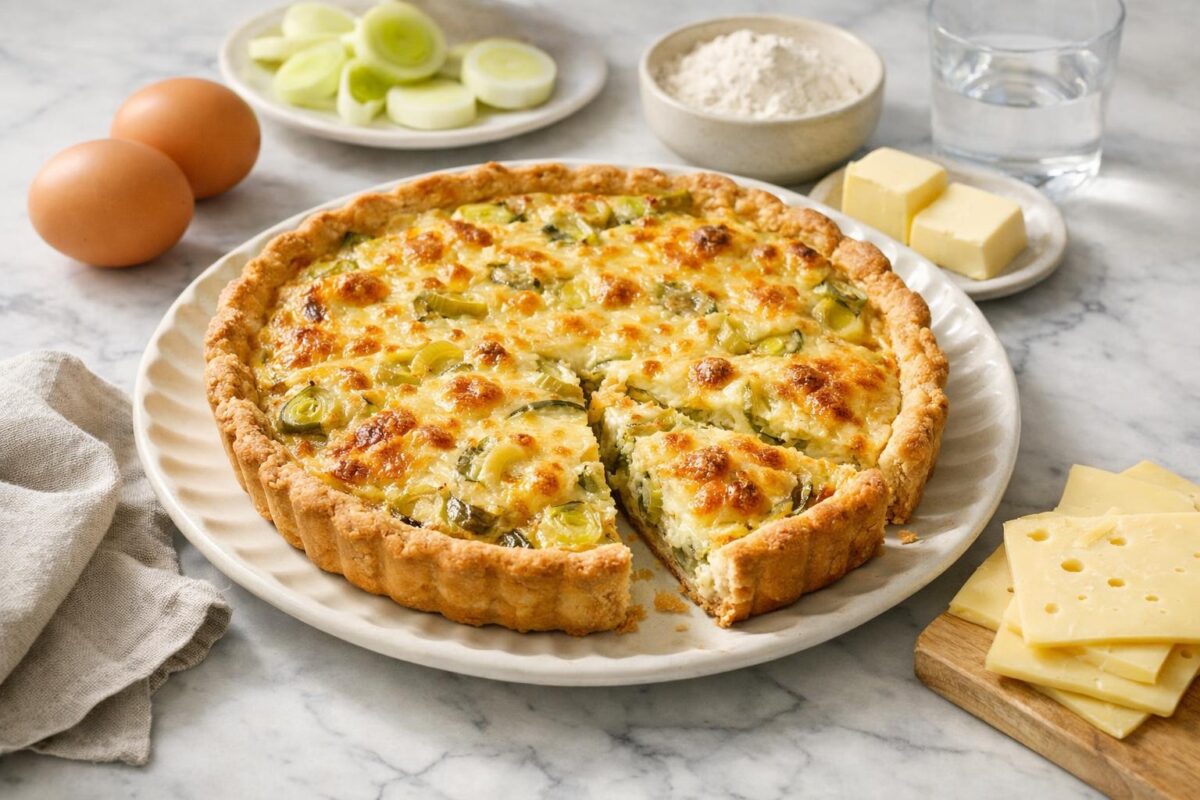 Hauptansicht des fertigen Gerichts. Rezept: Laktosefreie Lauch-Quiche