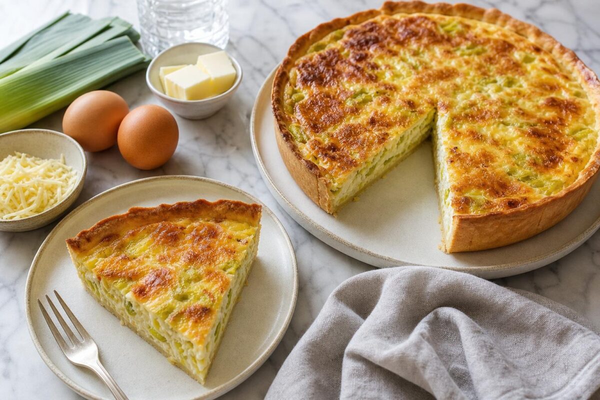 Servierszene mit dem fertigen Gericht. Rezept: Laktosefreie Lauch-Quiche