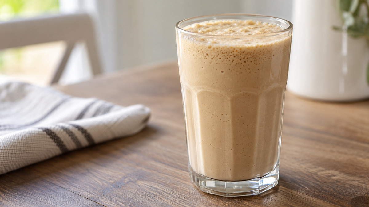 Laktosefreier Vanille-Kaffee-Shake: Fertiges Getränk aus einer alternativen Perspektive.