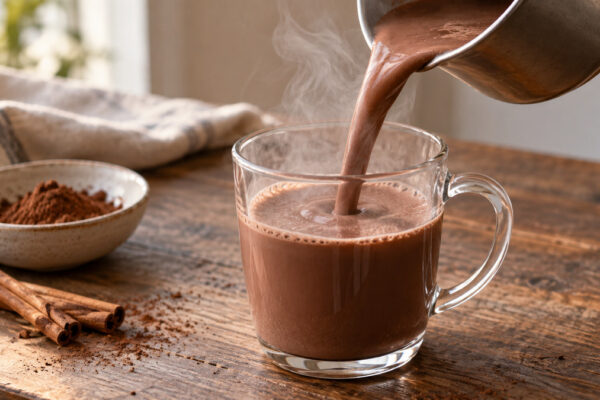 Laktosefreier Zimt-Kakao: Alternative Anrichtung oder aktive Servierszene.