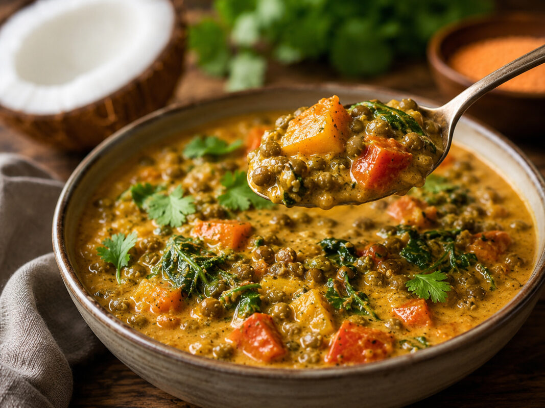 Linsen-Gemuese-Curry mit Kokosmilch als alternative Servier- oder Detailansicht.