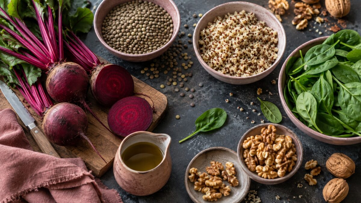 Linsen-Rote-Bete-Bowl mit Walnüssen