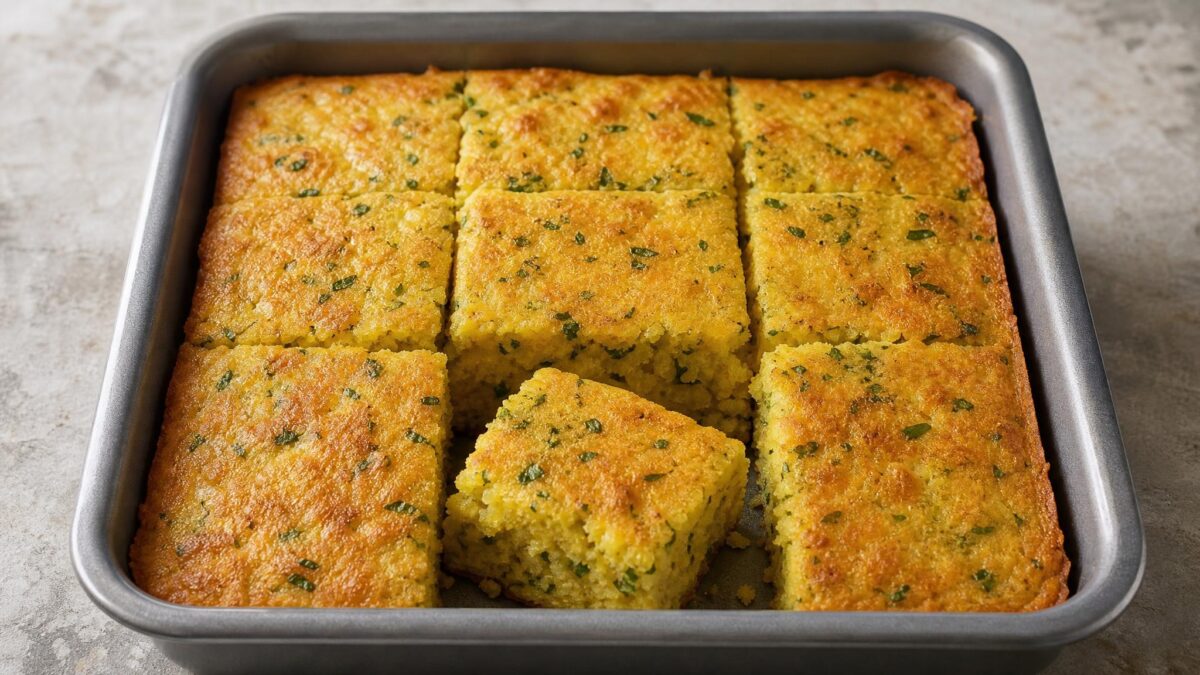 Hauptansicht des fertigen Gerichts. Rezept: Maisbrot mit Kräutern