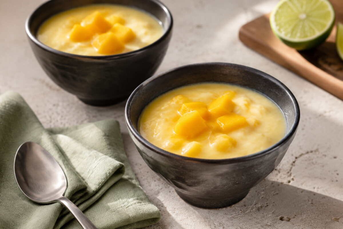 Fertiges Gericht aus alternativer Perspektive. Rezept: Mango-Kokos-Creme mit Limette