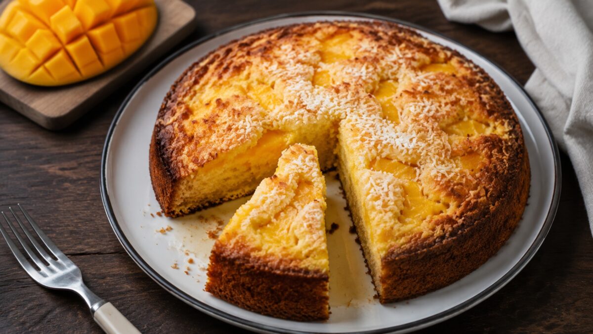 Fertiges Gericht aus alternativer Perspektive. Rezept: Mango-Kokos-Kuchen