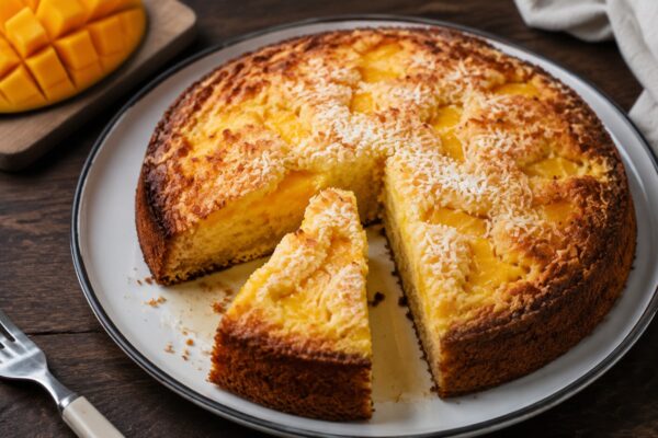 Fertiges Gericht aus alternativer Perspektive. Rezept: Mango-Kokos-Kuchen