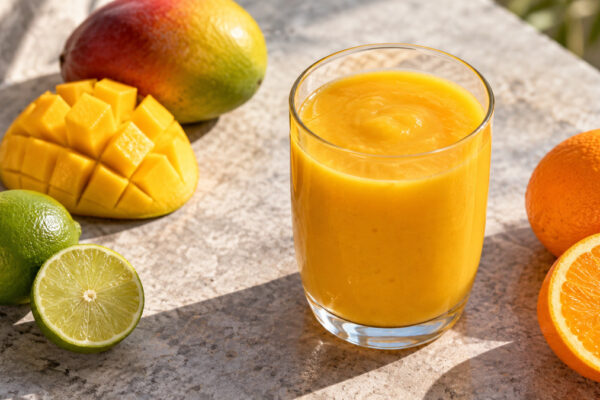 Mango-Limetten-Smoothie: Fertiges Getränk aus einer alternativen Perspektive.