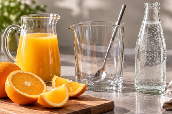 Maracuja-Orangen-Spritz: Verwendete Zutaten und nachvollziehbare Vorbereitung.