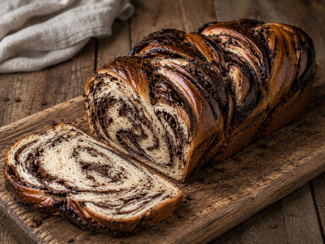 Marmor-Babka mit Schokolade in alternativer Perspektive.