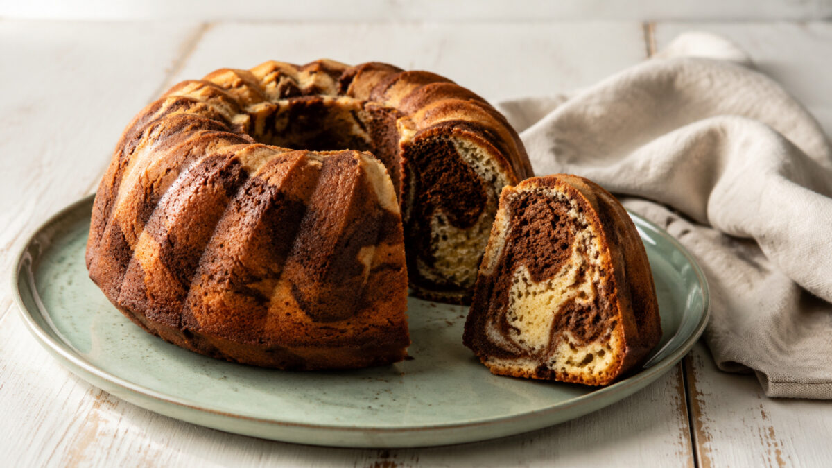 Hauptansicht des fertigen Gerichts. Rezept: Marmorkuchen mit laktosefreier Butter