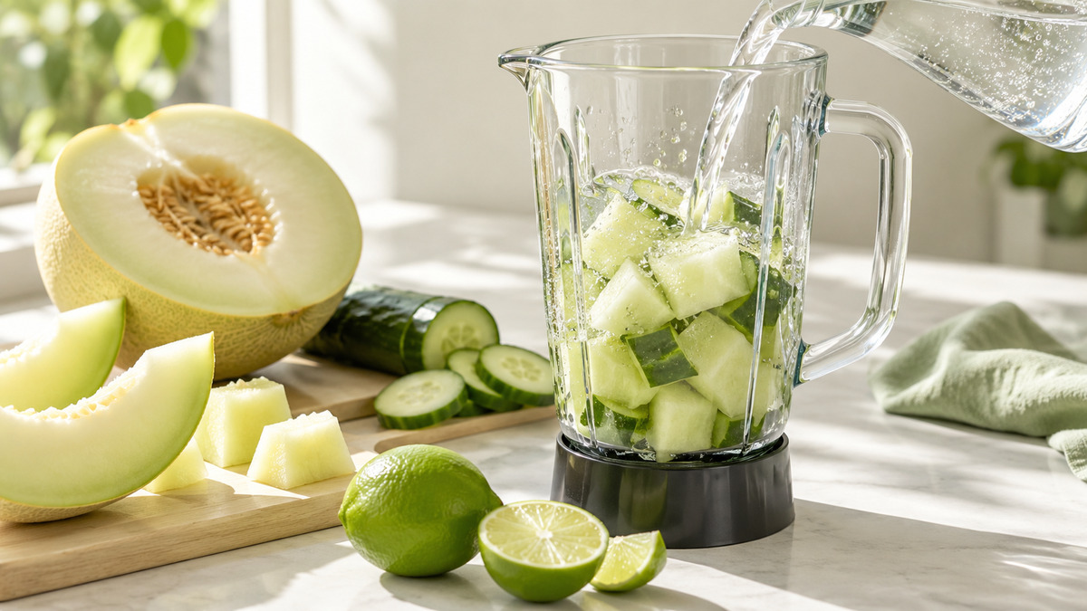 Melonen-Gurken-Drink: Verwendete Zutaten und nachvollziehbare Vorbereitung.