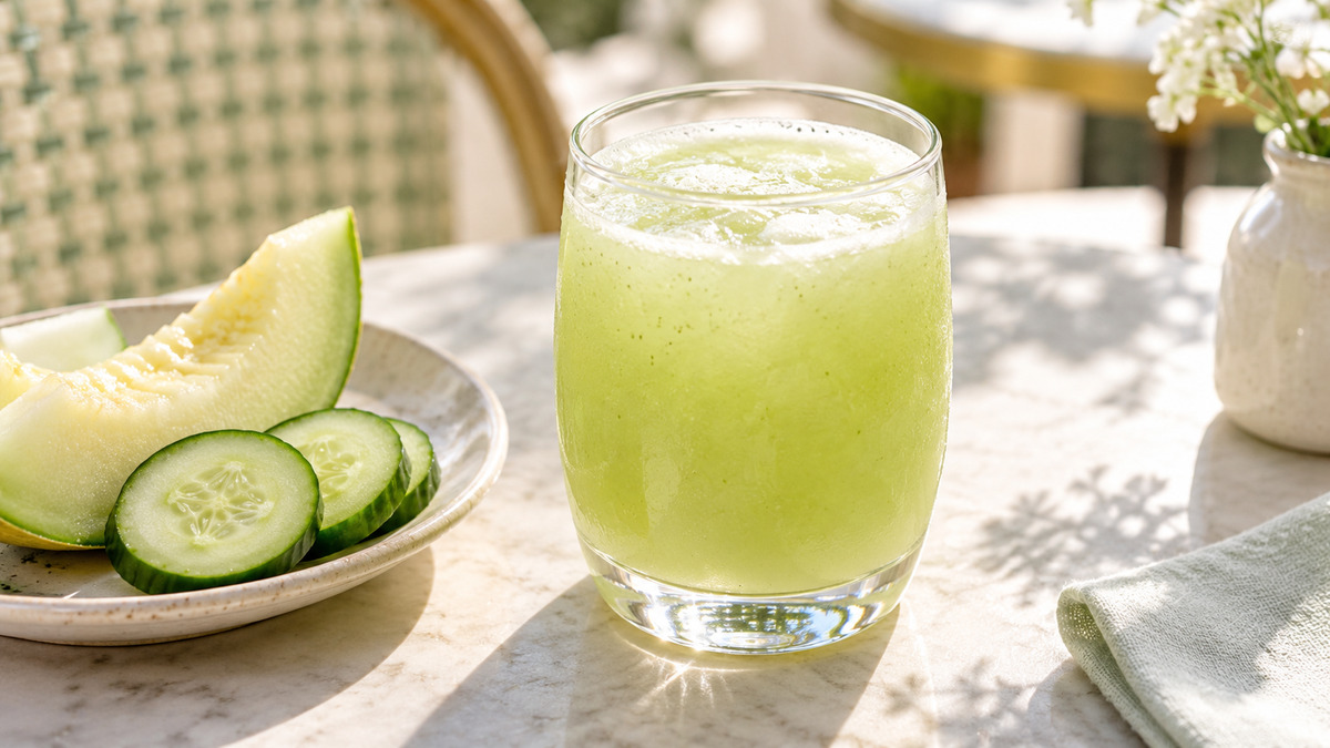 Melonen-Gurken-Drink: Fertiges Getränk aus einer alternativen Perspektive.