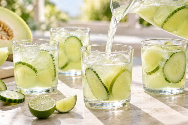 Melonen-Gurken-Drink: Alternative Anrichtung oder aktive Servierszene.