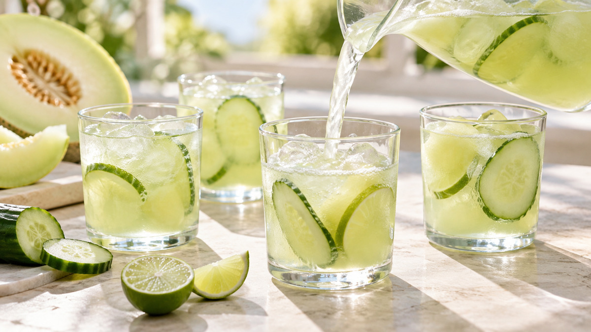Melonen-Gurken-Drink: Alternative Anrichtung oder aktive Servierszene.