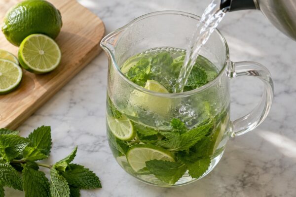 Minztee mit Limette: Verwendete Zutaten und nachvollziehbare Vorbereitung.