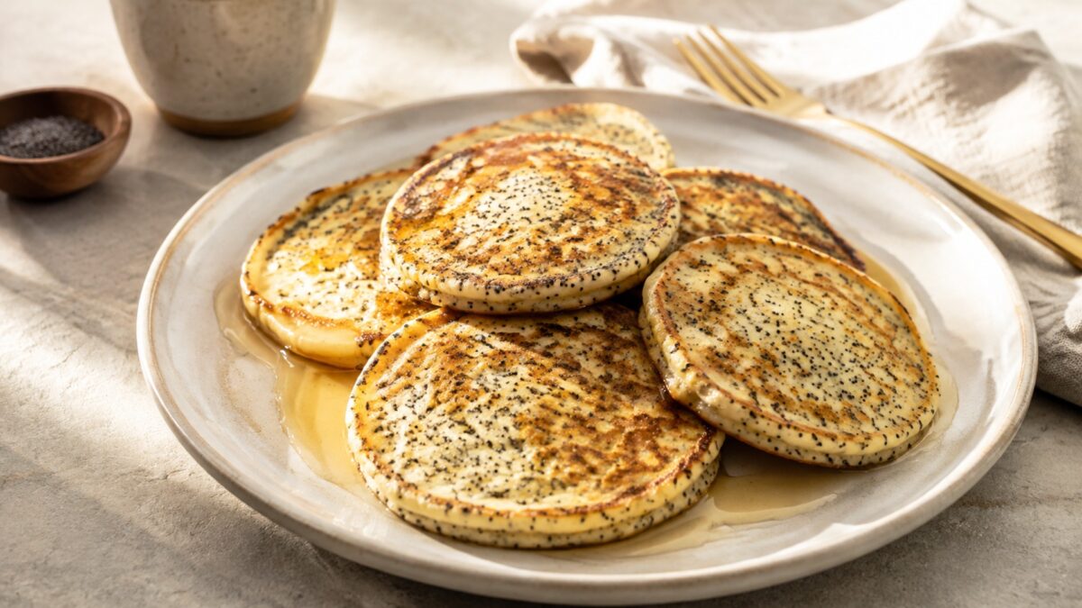 Fertiges Gericht aus alternativer Perspektive. Rezept: Mohn-Zitronen-Pancakes