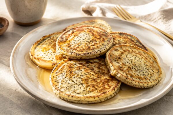 Fertiges Gericht aus alternativer Perspektive. Rezept: Mohn-Zitronen-Pancakes