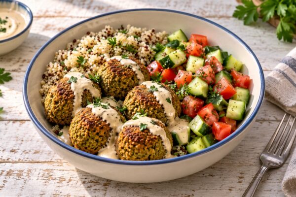 Ofen-Falafel-Bowl mit israelischem Salat