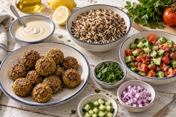 Ofen-Falafel-Bowl mit israelischem Salat