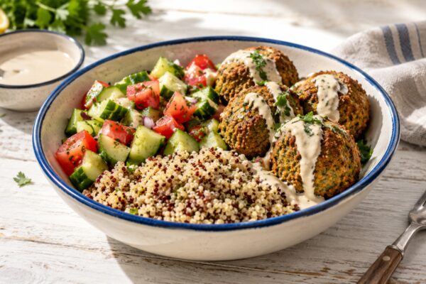 Ofen-Falafel-Bowl mit israelischem Salat