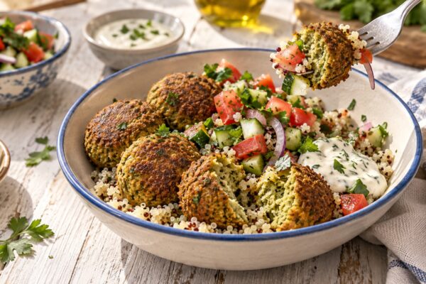 Ofen-Falafel-Bowl mit israelischem Salat