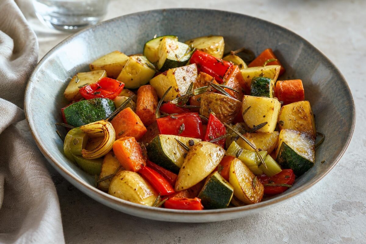 Fertiges Gericht aus einer alternativen Perspektive. Rezept: Ofengemüse mit Kräutern und Knoblauch