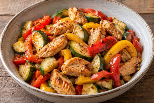 One-Pot-Putenpfanne mit Zucchini und Paprika