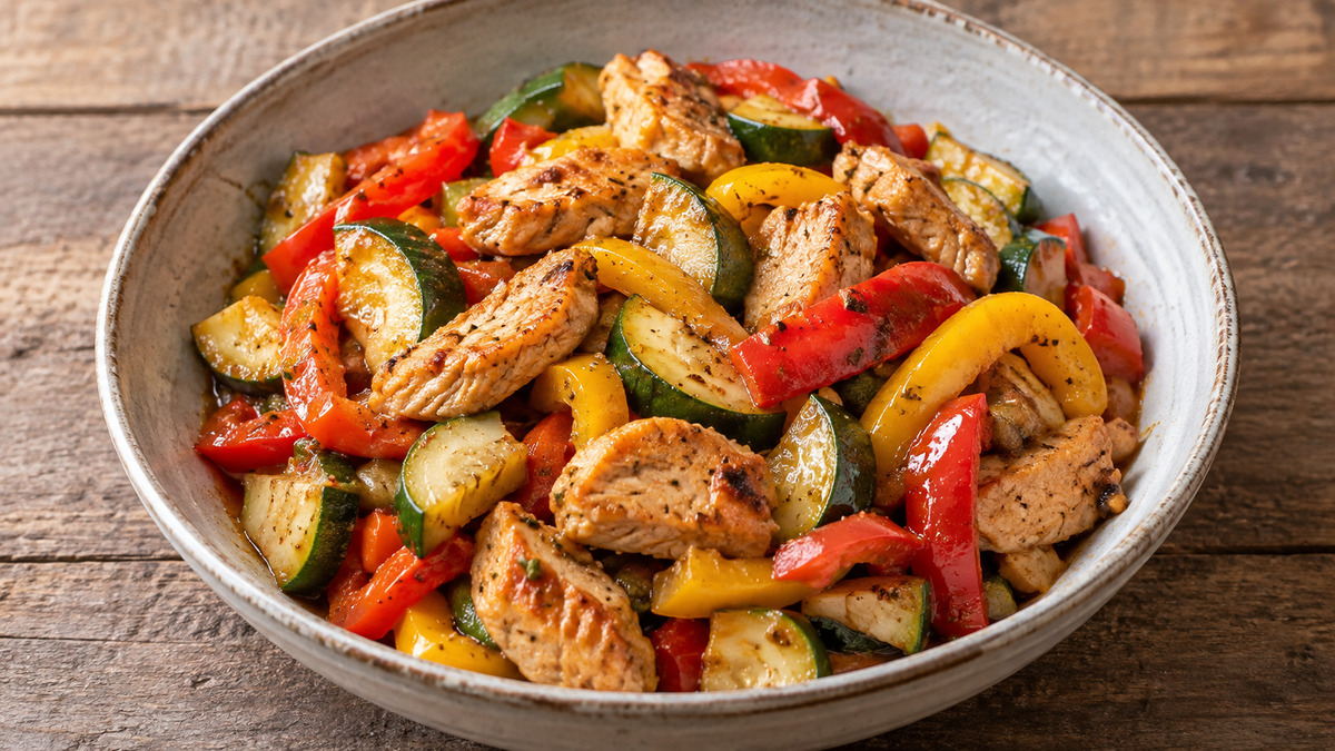 One-Pot-Putenpfanne mit Zucchini und Paprika