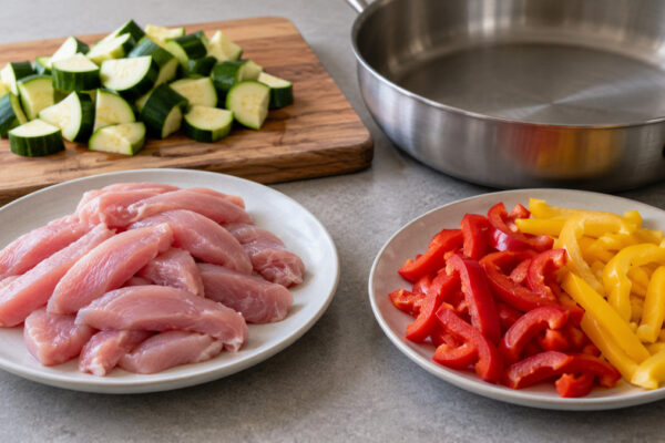 One-Pot-Putenpfanne mit Zucchini und Paprika