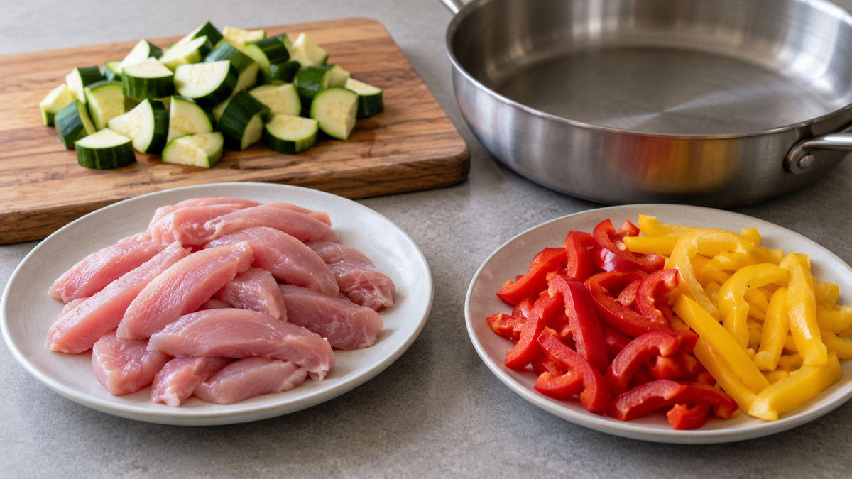One-Pot-Putenpfanne mit Zucchini und Paprika