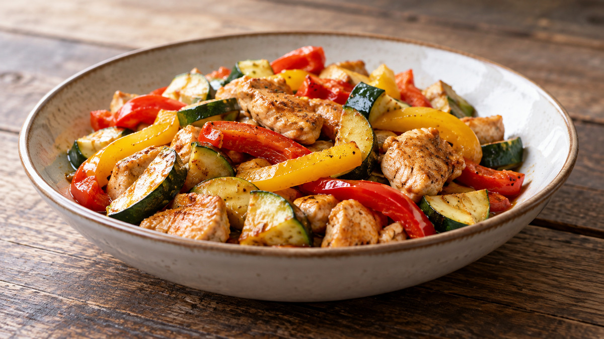 One-Pot-Putenpfanne mit Zucchini und Paprika
