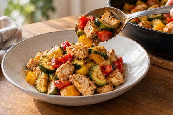 One-Pot-Putenpfanne mit Zucchini und Paprika