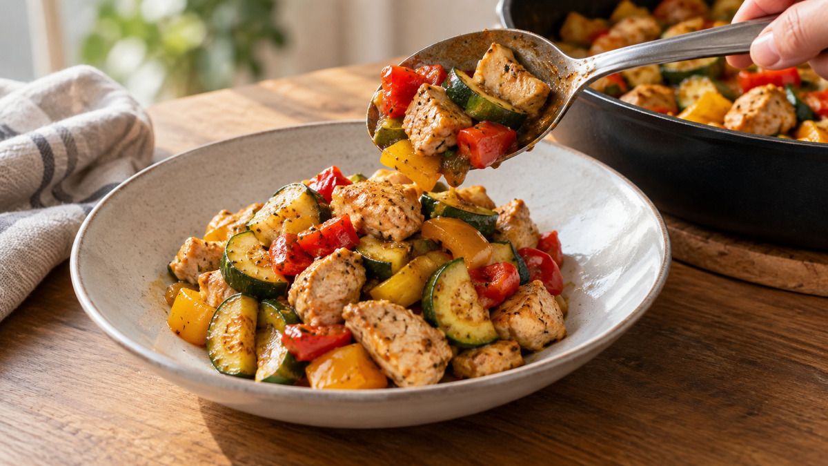 One-Pot-Putenpfanne mit Zucchini und Paprika