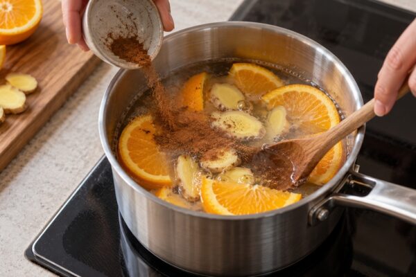 Orangen-Ingwer-Punsch: Verwendete Zutaten und nachvollziehbare Vorbereitung.