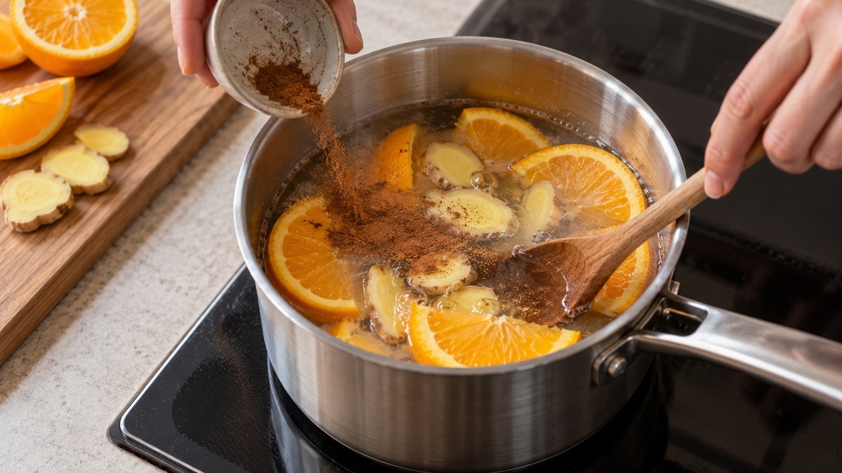Orangen-Ingwer-Punsch: Verwendete Zutaten und nachvollziehbare Vorbereitung.